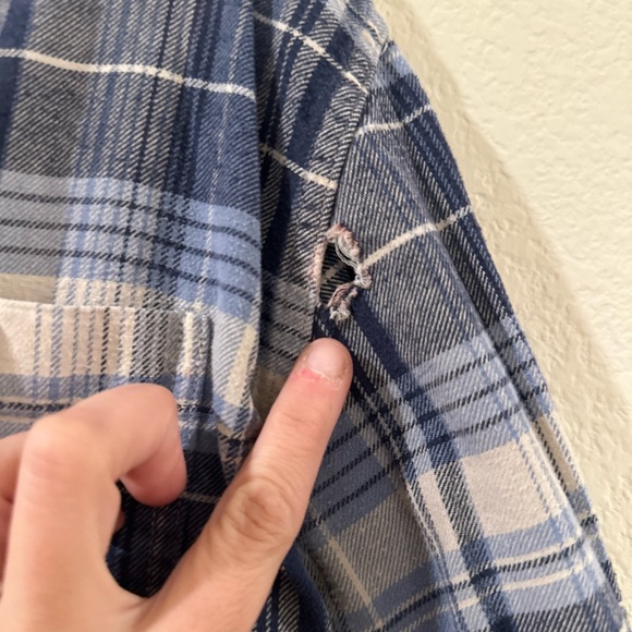 Men's Weatherproof Blue Plaid Flannel Long Sleeve Button Down Shirt L - Picture 8 of 13